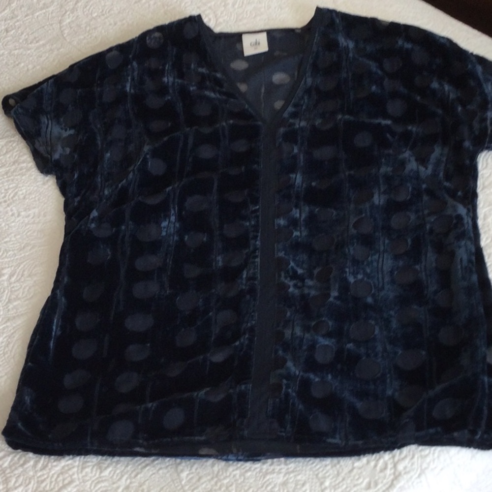 Cabi Navy Blue Velvet short sleeve Top